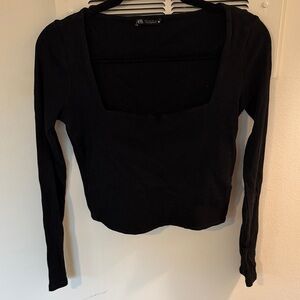 Zara Black Square Neck Long Sleeve Top